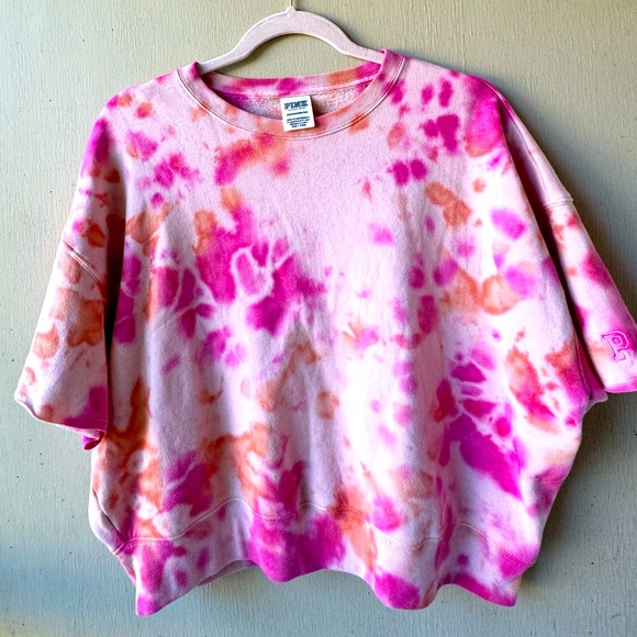 Victoria’s Secret PINK Tie Dye Cropped Sweatshirt short sleeves - Picture 1 of 2